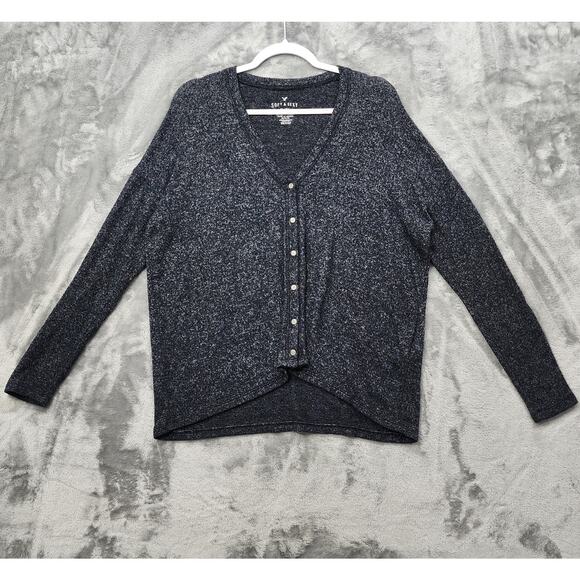American Eagle Outfitters Sweaters - American Eagle Sweater Womens M Marled Black Soft & Sexy Plush V-Neck Cardigan